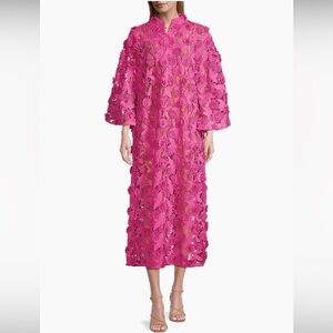 La Vie Style House 70s Floral Lace Maxi Caftan Dress